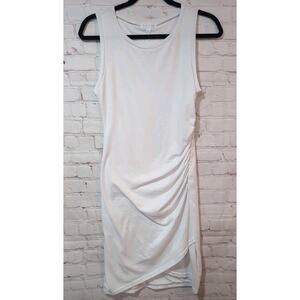 Leith White Essential Tank Ruched Side T-Shirt MIDI Dress Sz Medium Bodycon